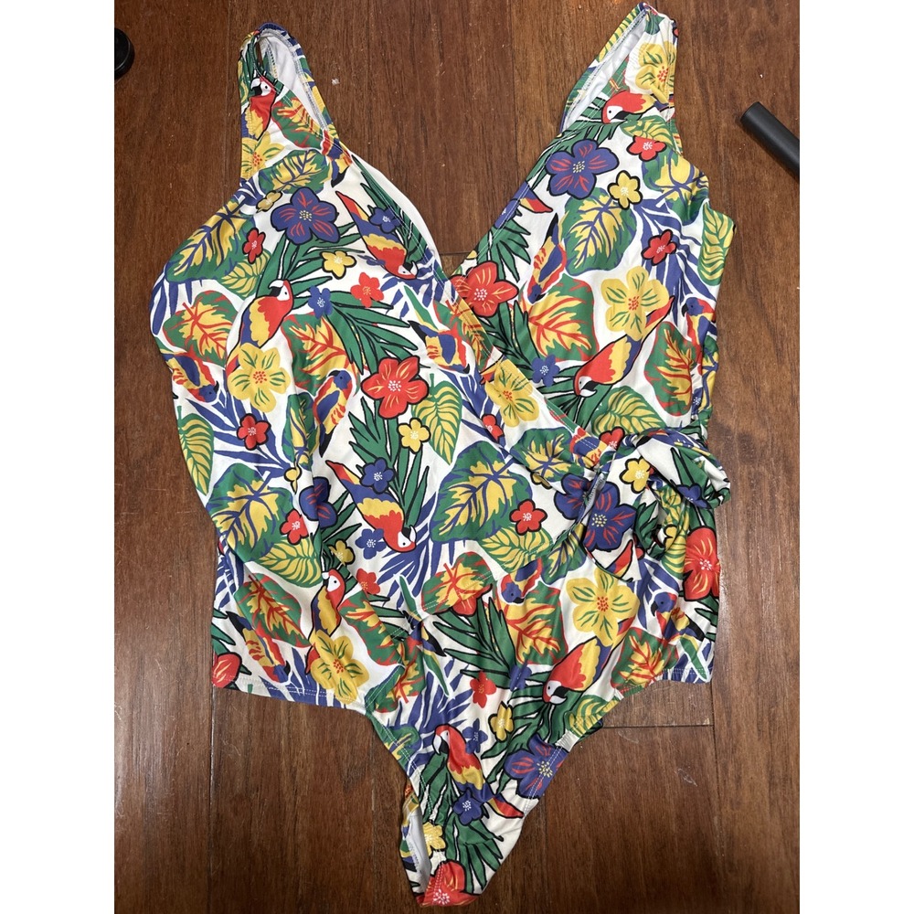 ModCloth Tropical Toucan Parrot Floral Wrap One Piece Swimsuit‎ 2X